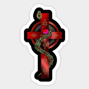 Red Rosy Cross and Green Serpent Sticker